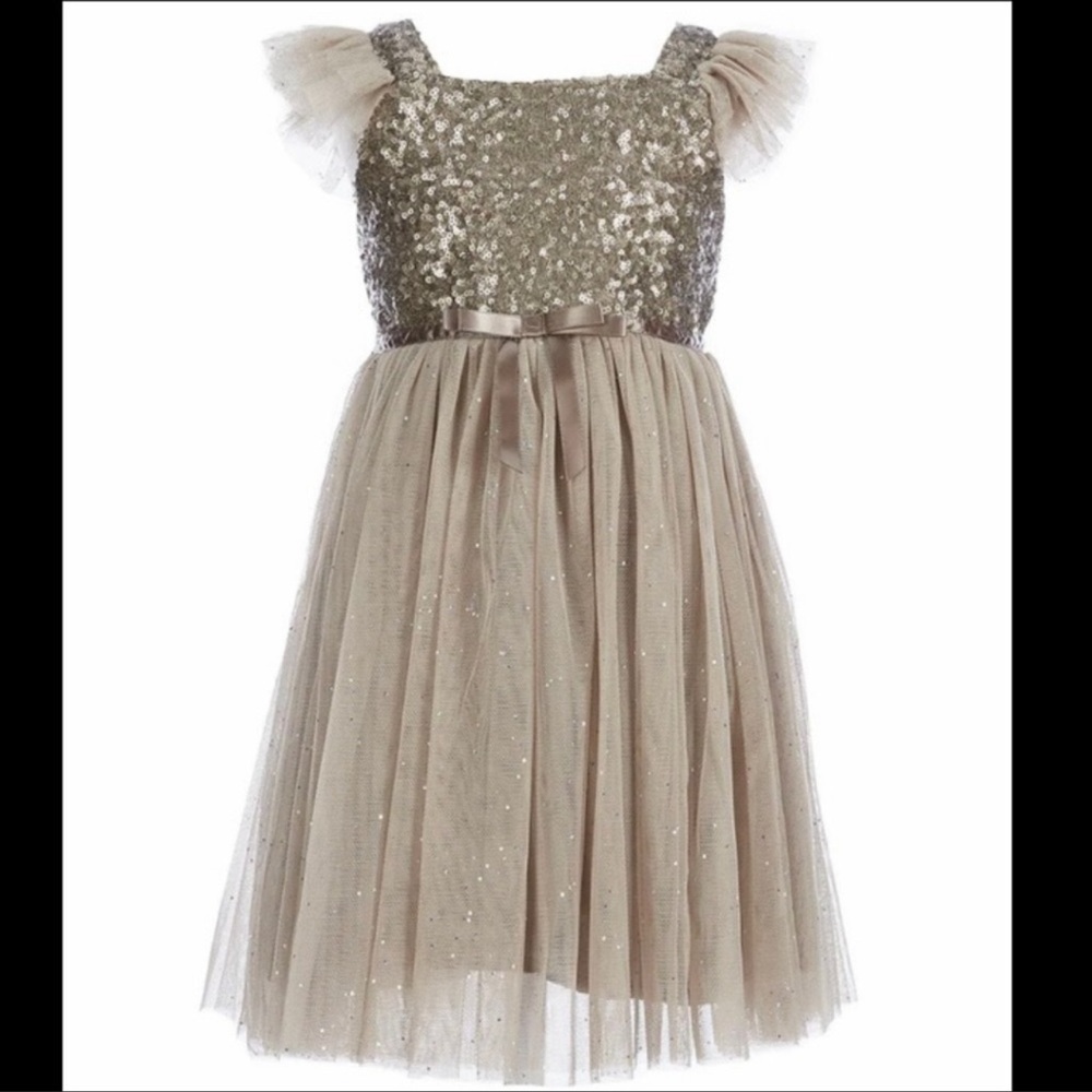 Popatu Bronze Taupe Formal Toddler Tulle Sequin Dress